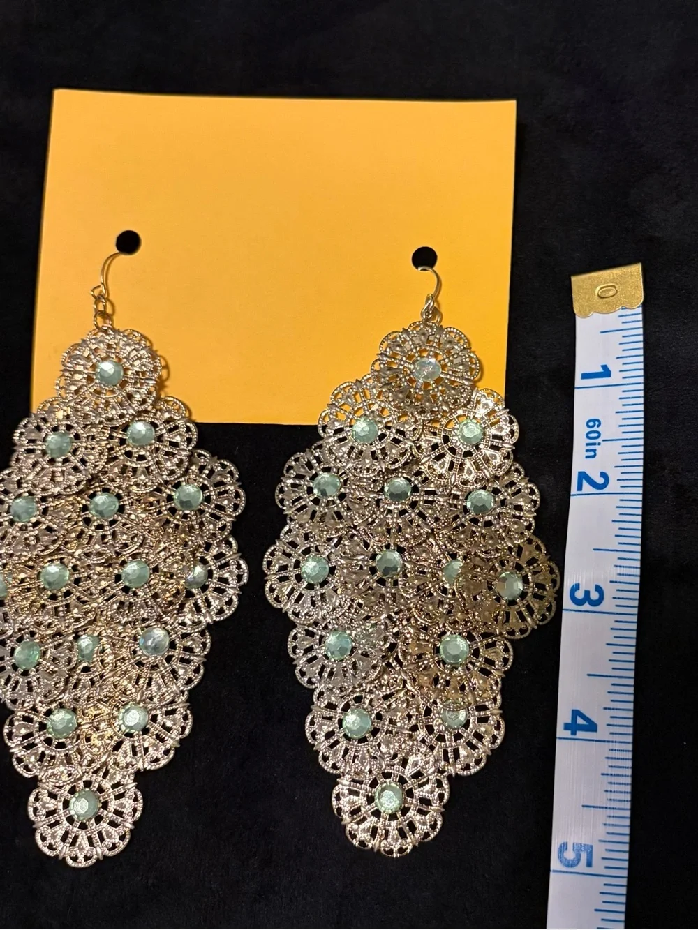 Gold Filigree Teardrop Earrings with Aqua Stones - Women Jewelry